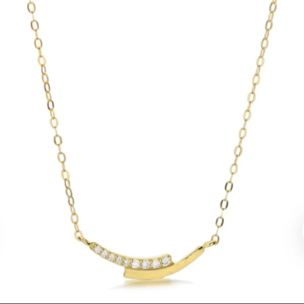 UltraDelicate Dainty 14K Gold Plated Pavé Crystal Arc Pendant Clavicle Necklace - Picture 4 of 10